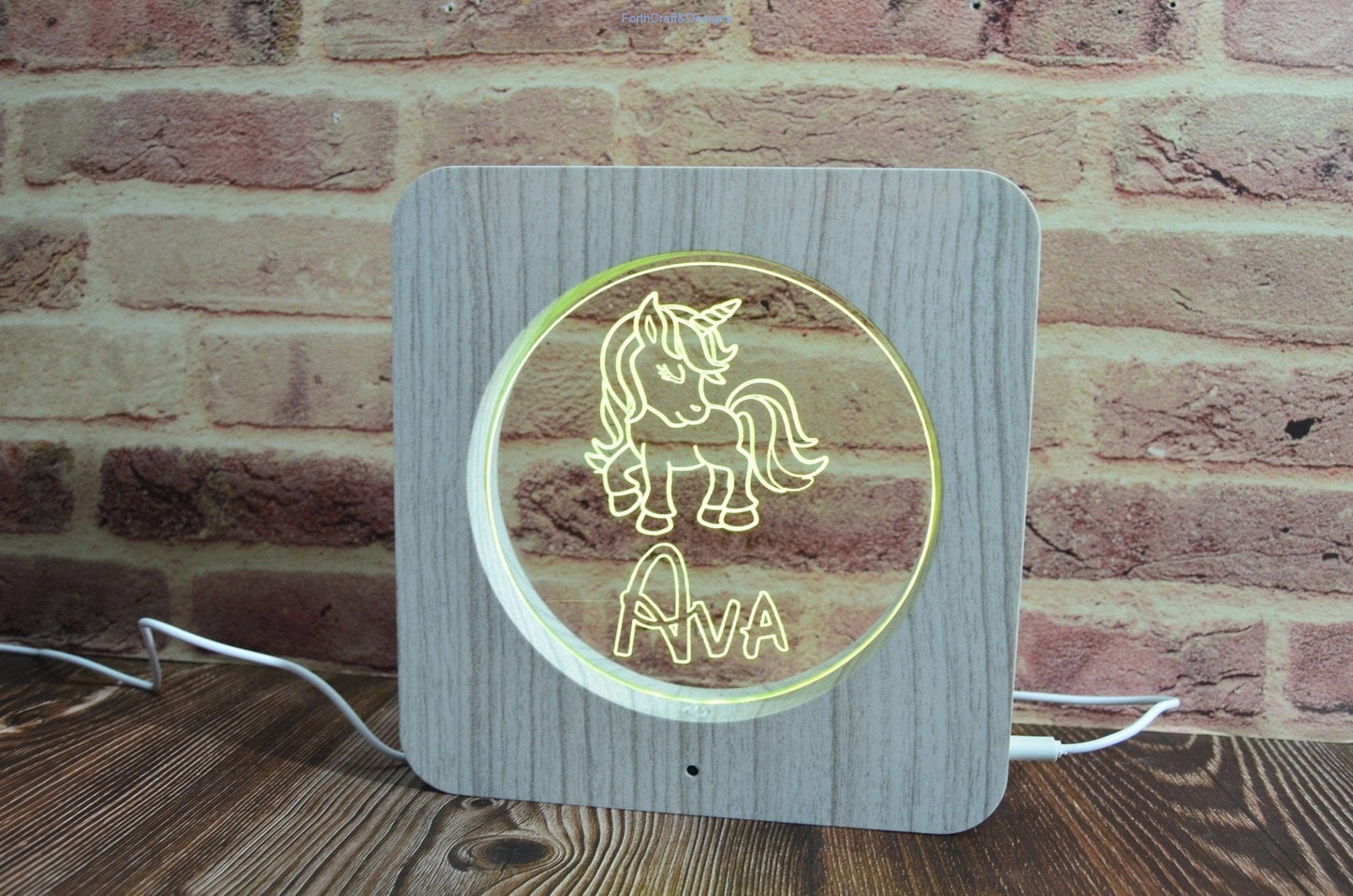 LED night light wood effect, personalised sign,unicorn themed