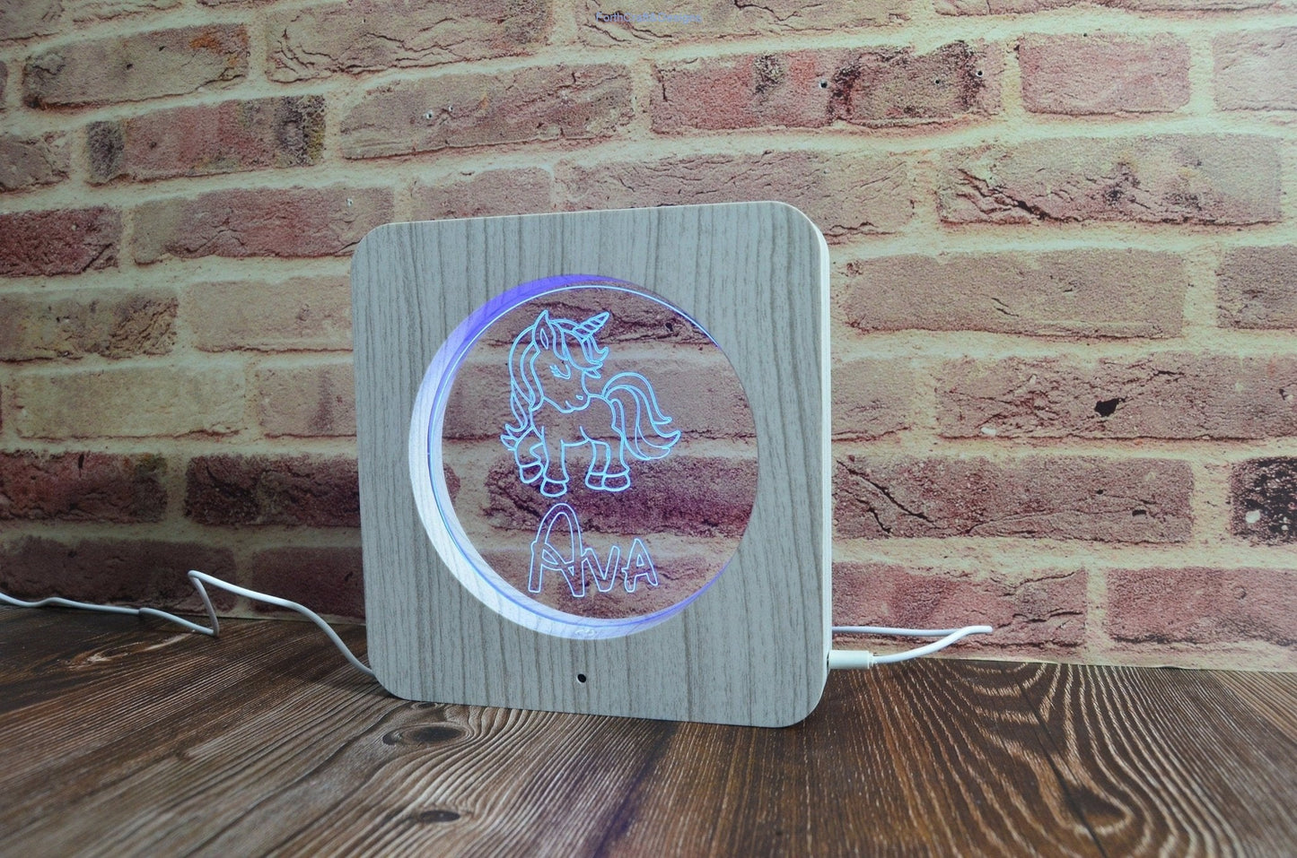 LED night light wood effect, personalised sign,unicorn themed