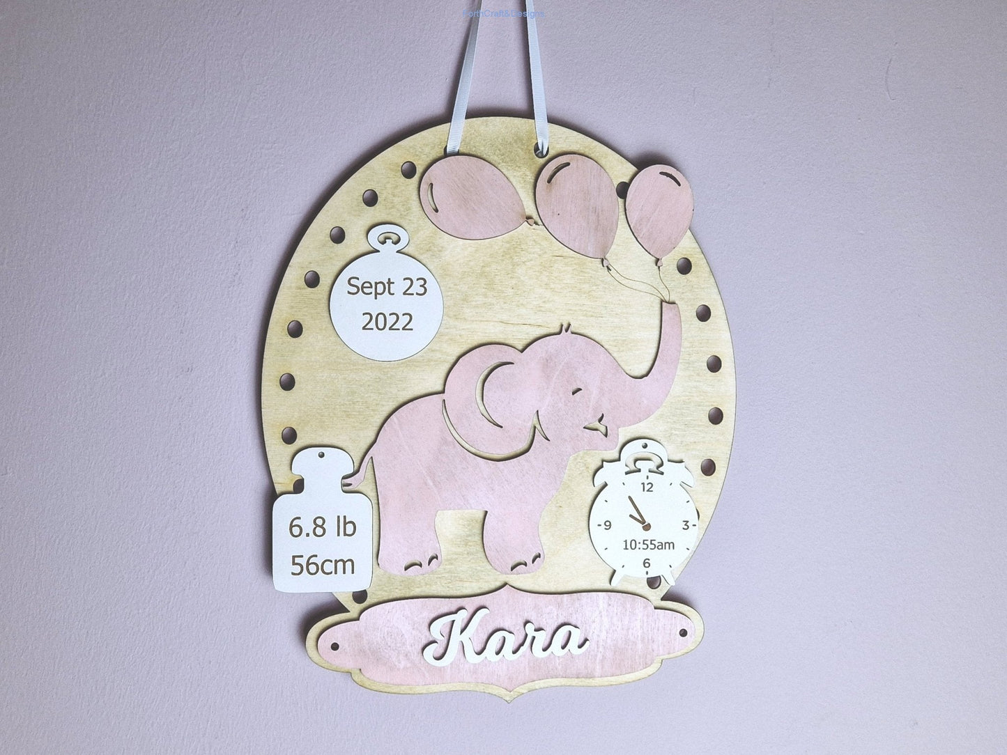 New Baby custom nursery sign. Personalised baby name hoop.