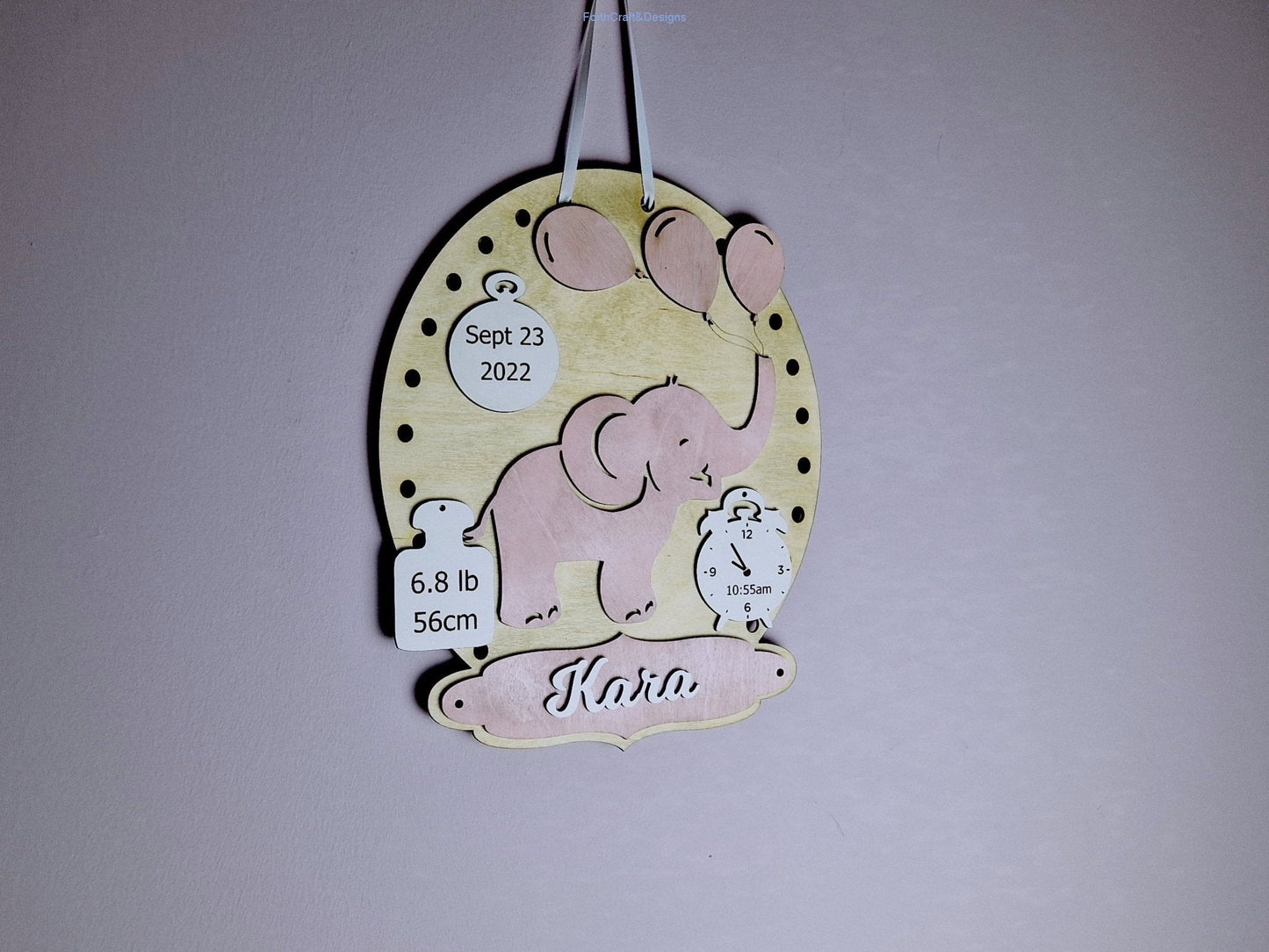 New Baby custom nursery sign. Personalised baby name hoop.