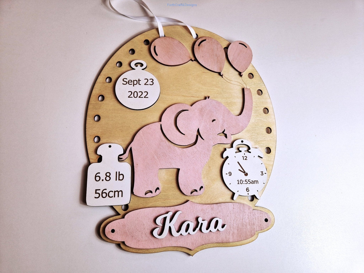 New Baby custom nursery sign. Personalised baby name hoop.