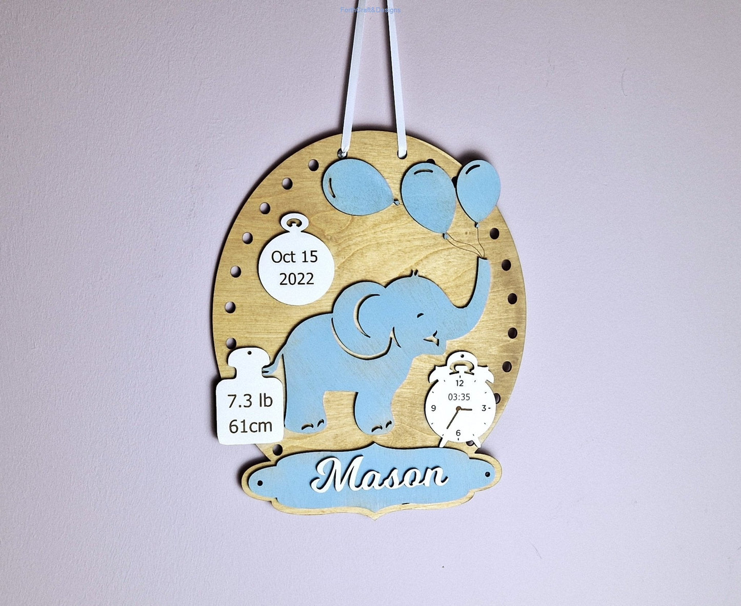 New Baby custom nursery sign. Personalised baby name hoop.
