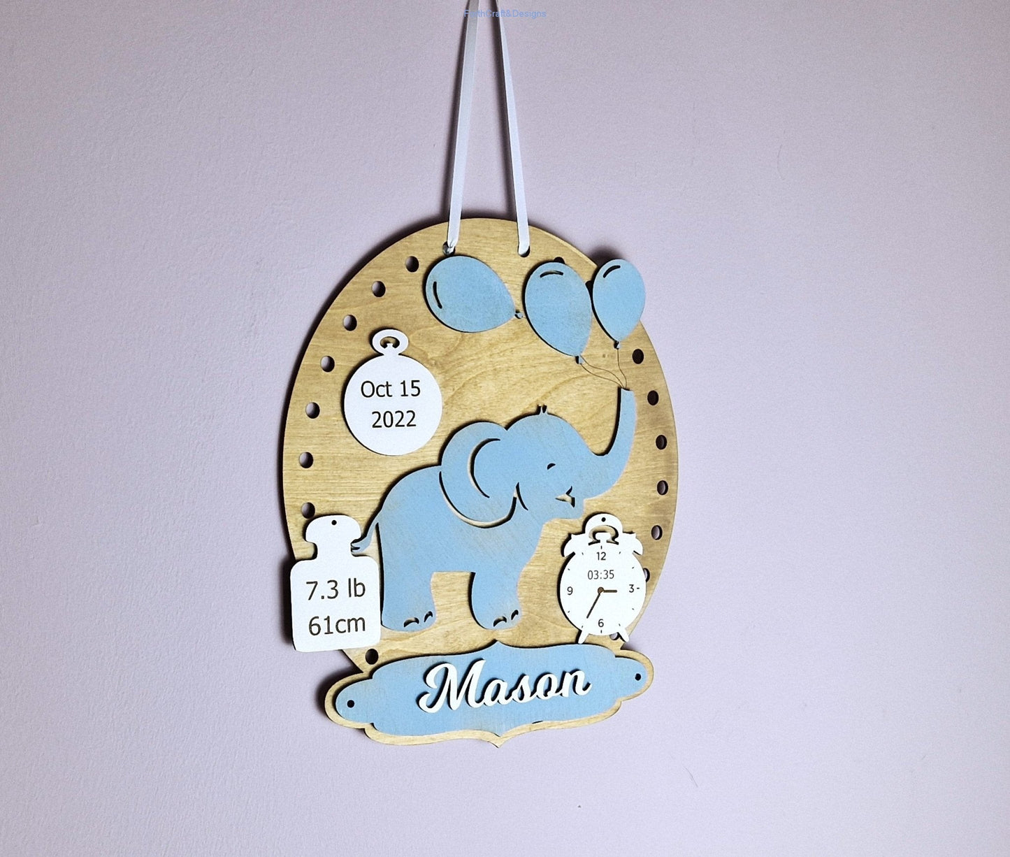New Baby custom nursery sign. Personalised baby name hoop.
