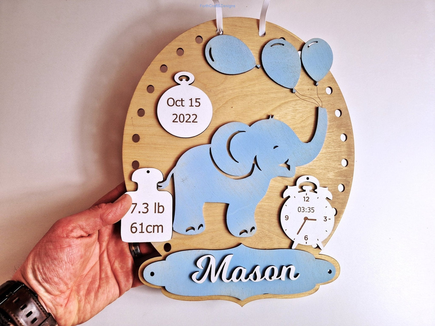 New Baby custom nursery sign. Personalised baby name hoop.