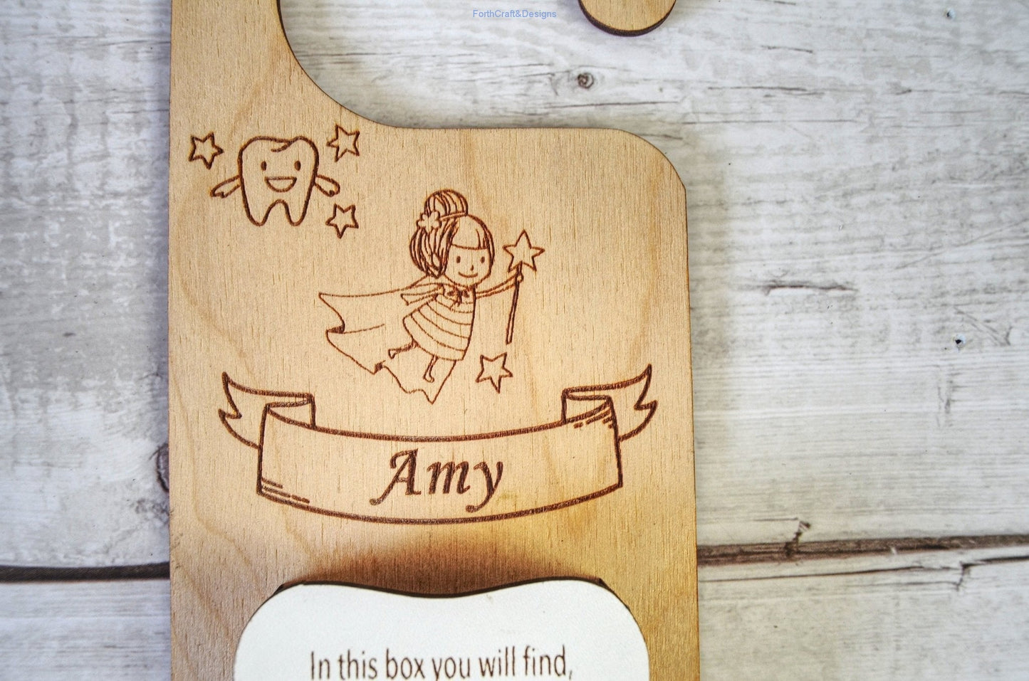 Personalised engraved wooden Tooth fairy door hanger
