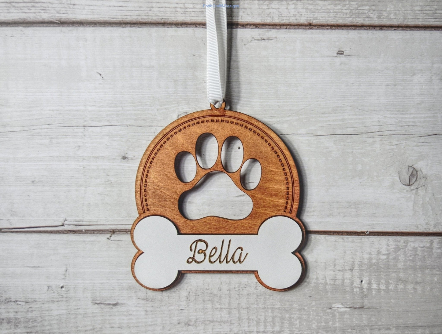 Personalised pet dog wooden tree baubles,