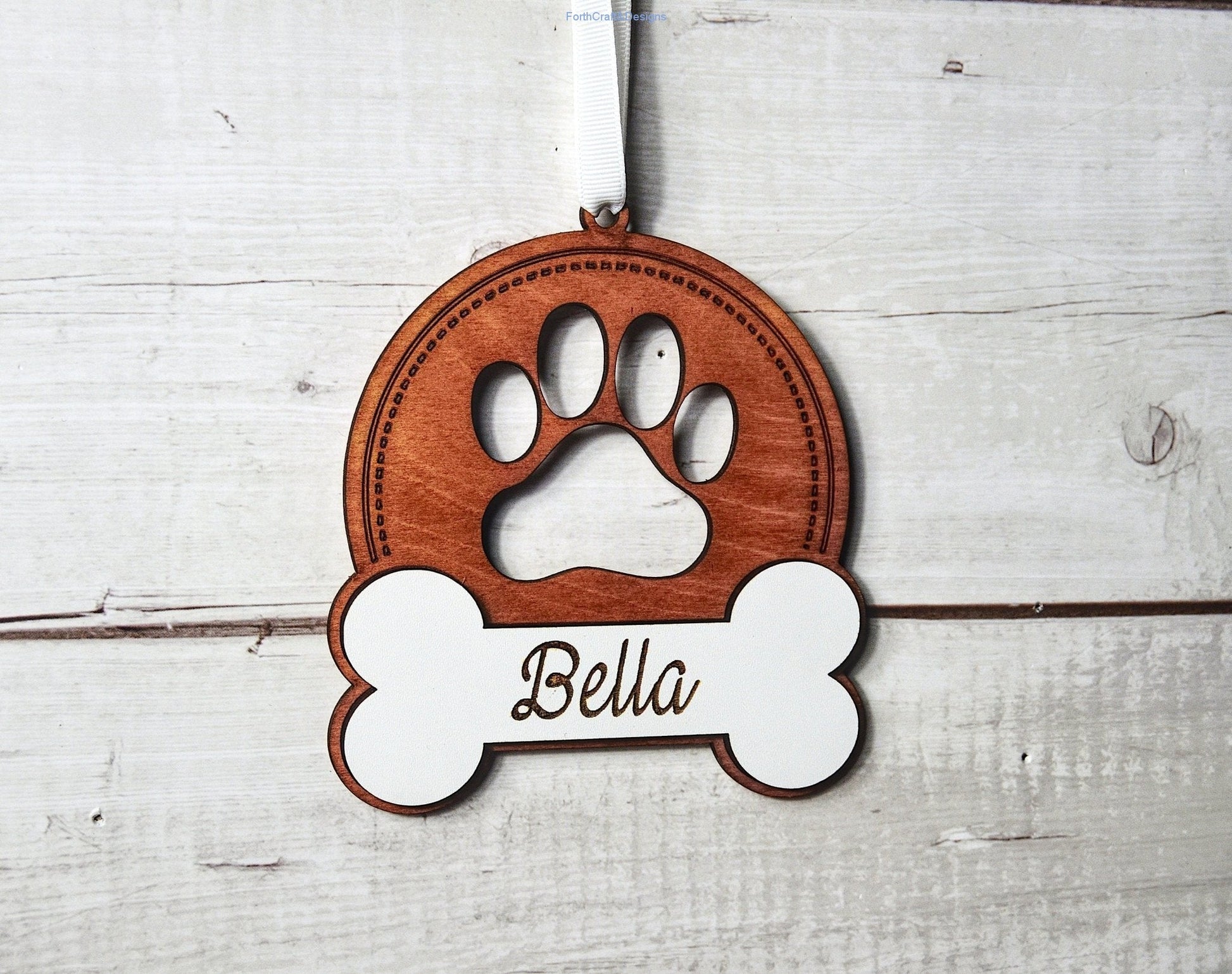 Personalised pet dog wooden tree baubles,