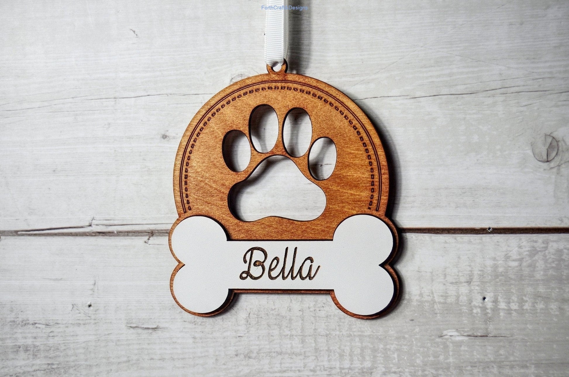 Personalised pet dog wooden tree baubles,