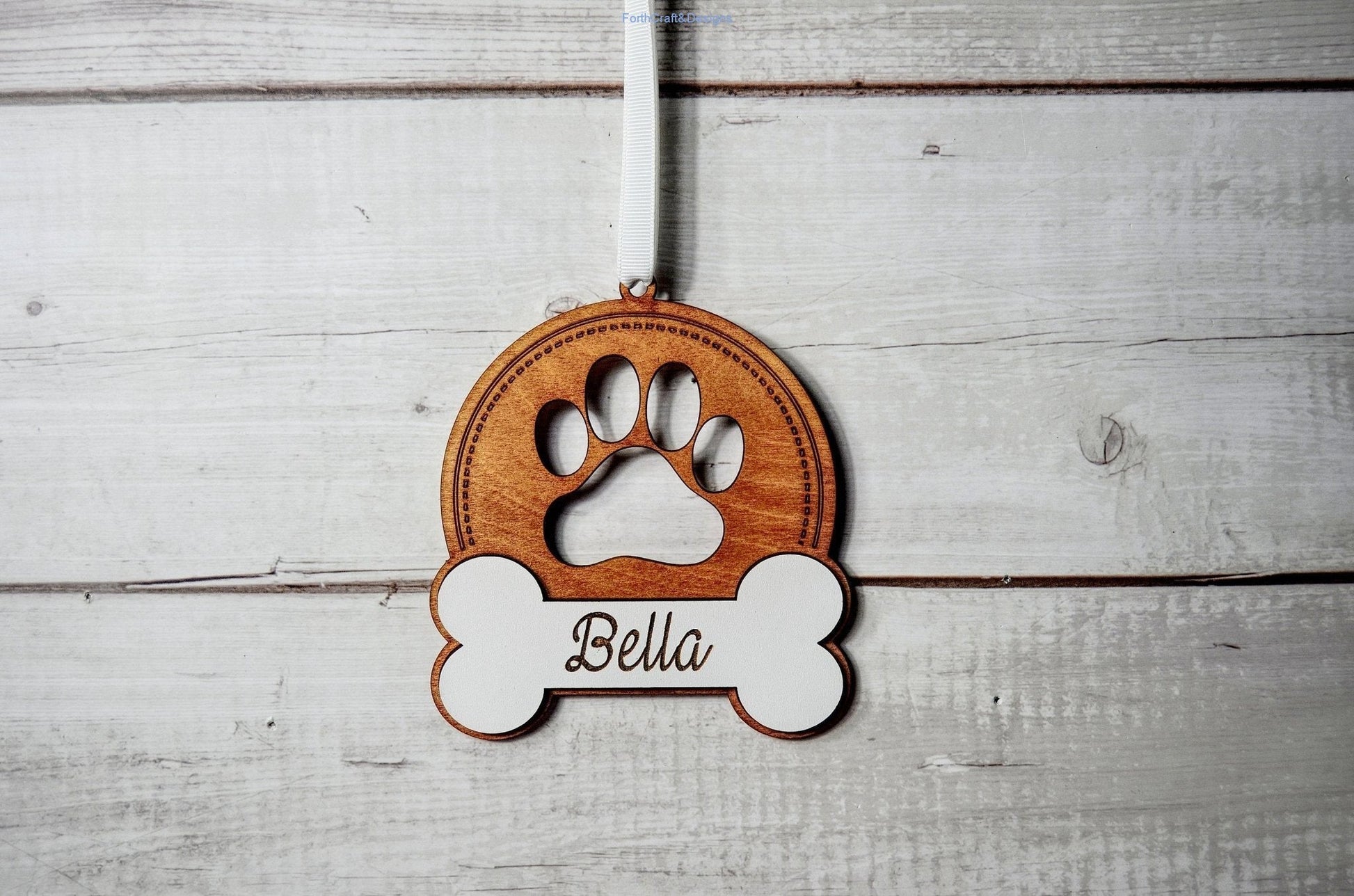 Personalised pet dog wooden tree baubles,
