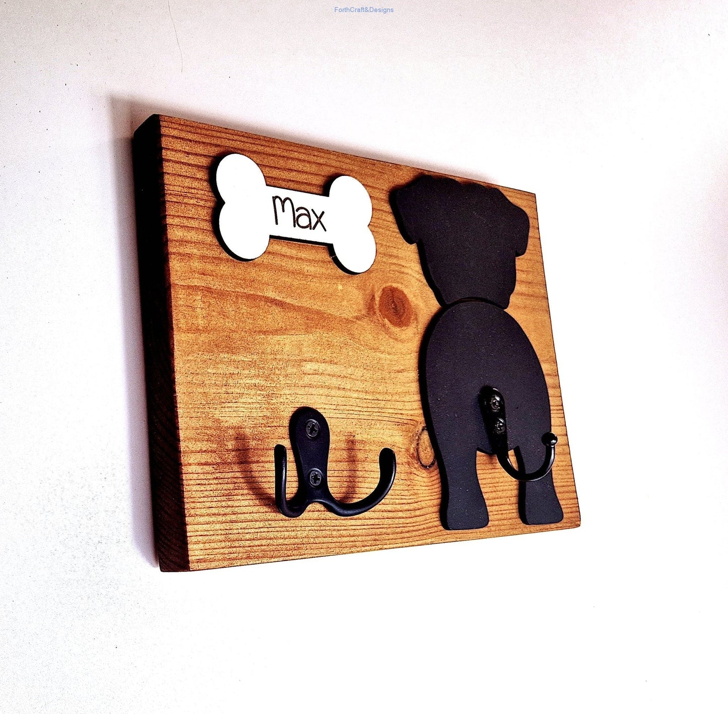Personalised wooden Dog leash hanger with 3 hooks