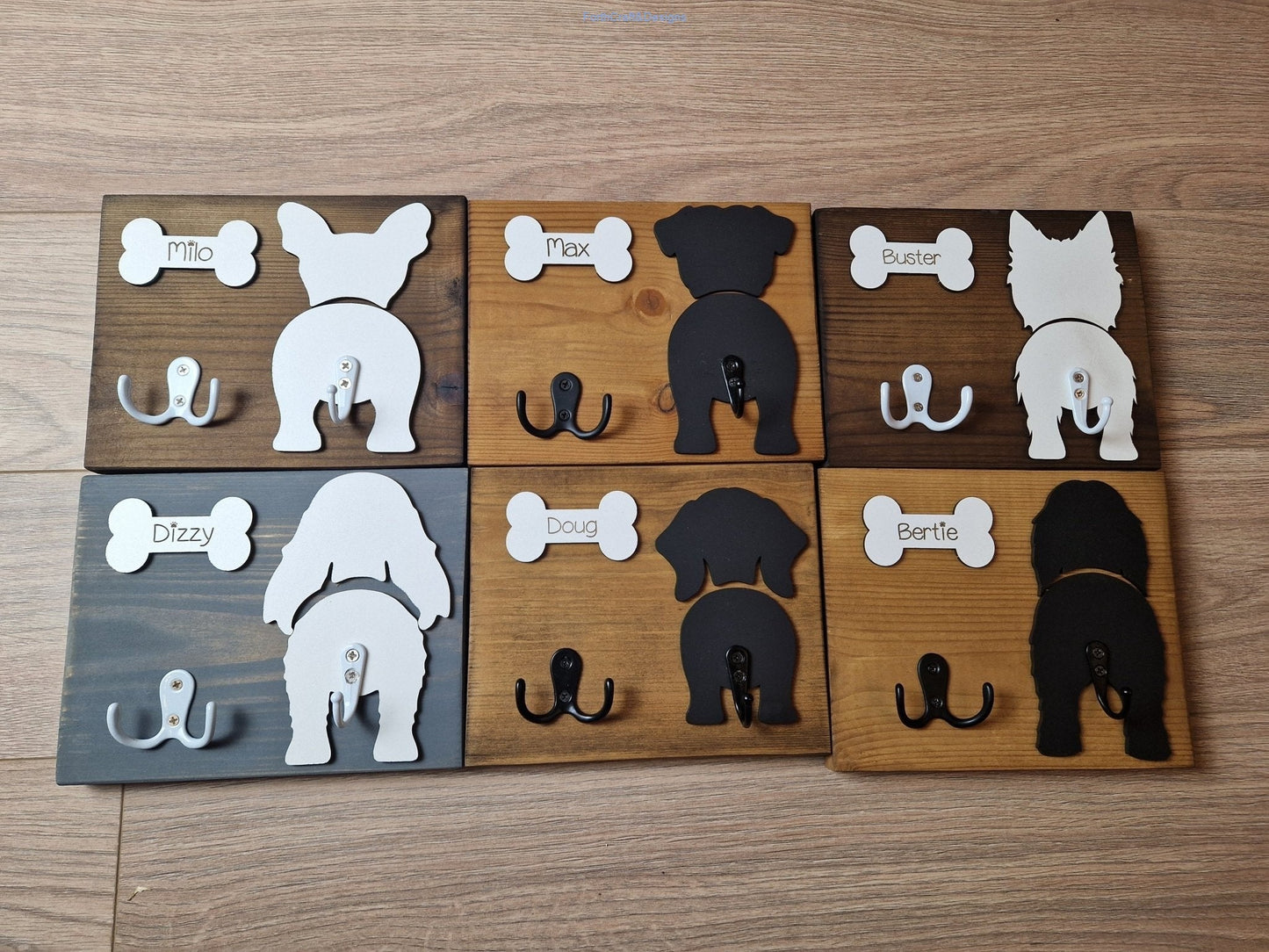 Personalised wooden Dog leash hanger with 3 hooks