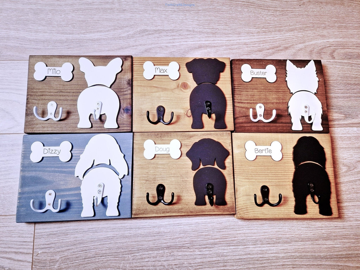 Personalised wooden Dog leash hanger with 3 hooks