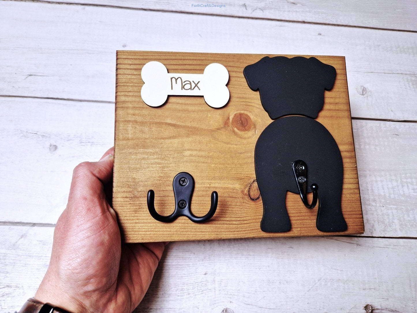 Personalised wooden Dog leash hanger with 3 hooks