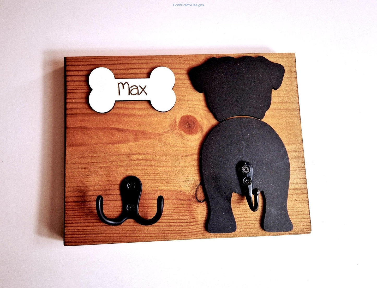 Personalised wooden Dog leash hanger with 3 hooks