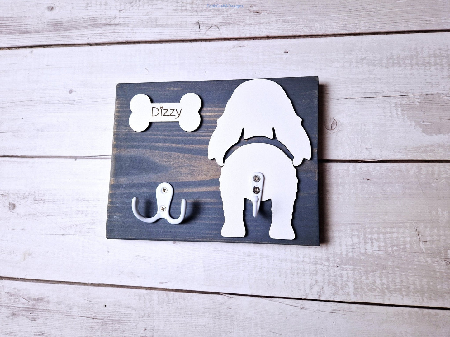Personalised wooden Dog leash hanger with 3 hooks
