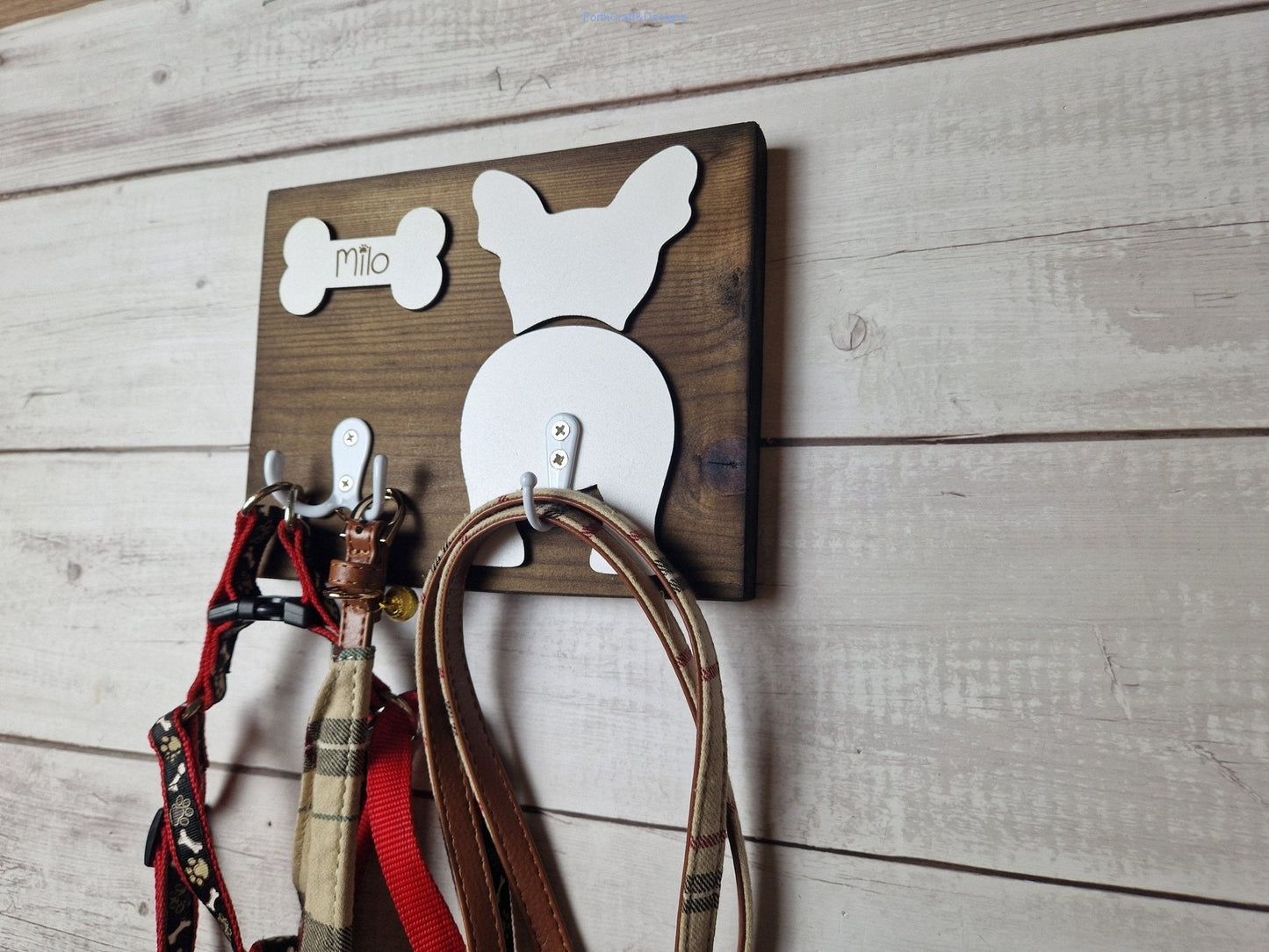 Personalised wooden Dog leash hanger with 3 hooks