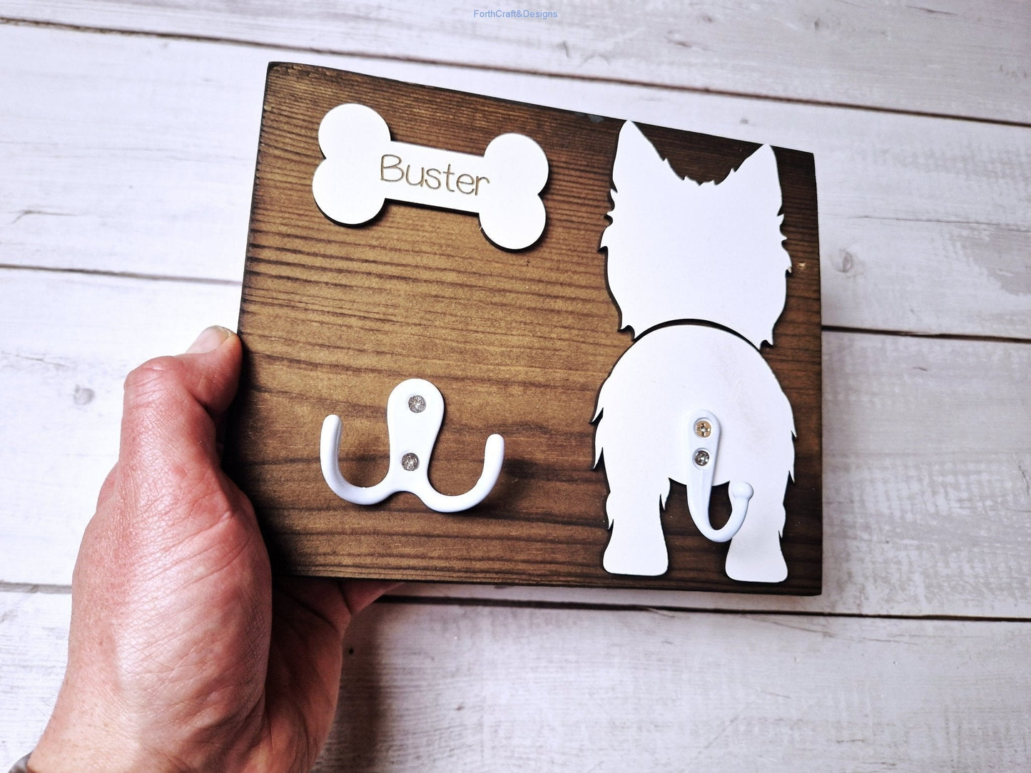 Personalised wooden Dog leash hanger with 3 hooks