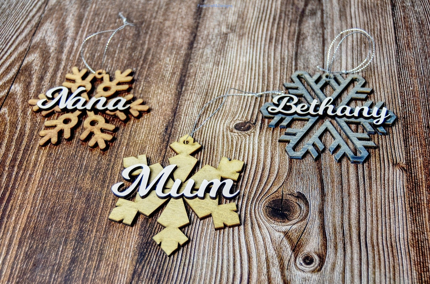 Personalised wooden tree baubles, custom christmas baubles,