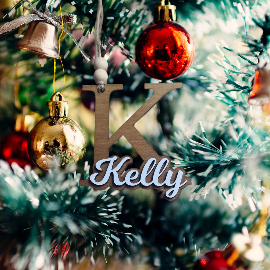 Personalised wooden letter name baubles / gift tags
