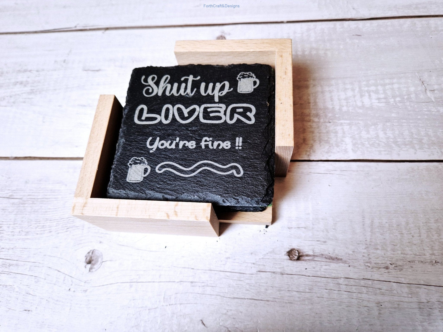 Slate bar coasters, funny drinking quotes