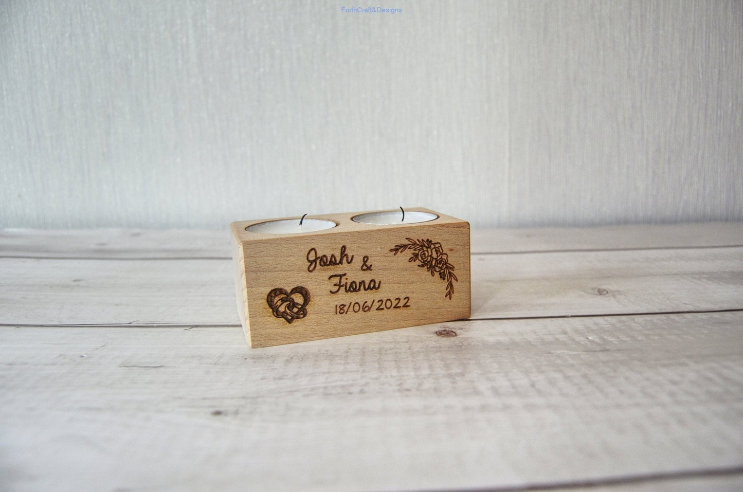 Tea light holder, personalised anniversary/wedding gift.
