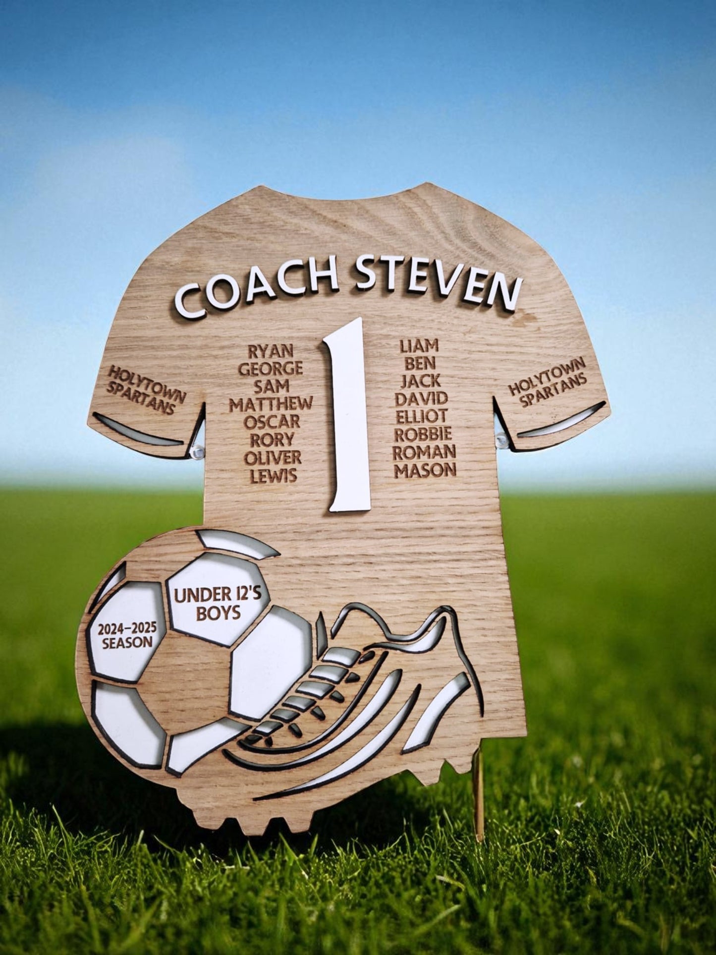 Personalised Wooden Football Coach Plaque – Team Jersey Keepsake Gift