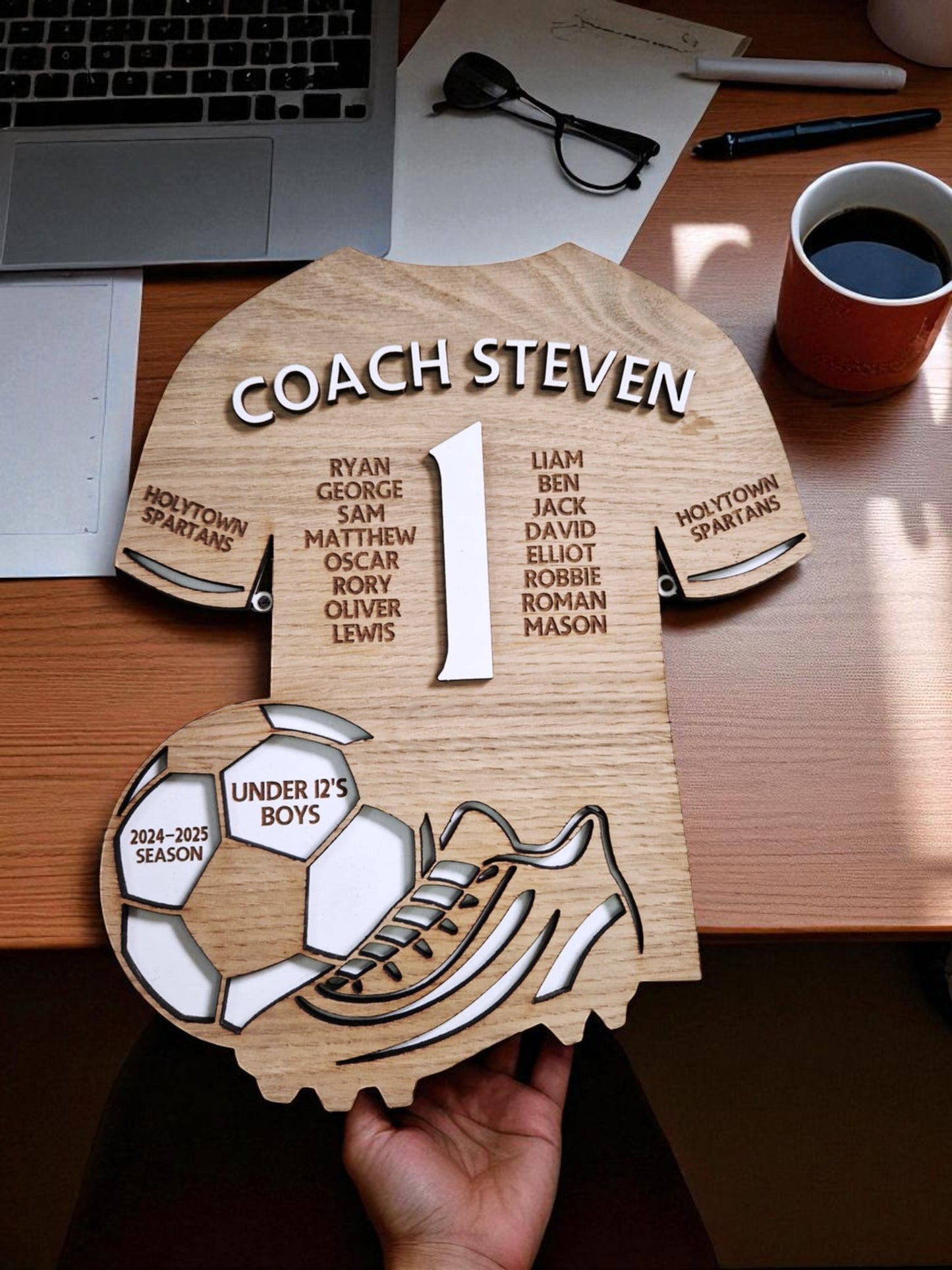 Personalised Wooden Football Coach Plaque – Team Jersey Keepsake Gift