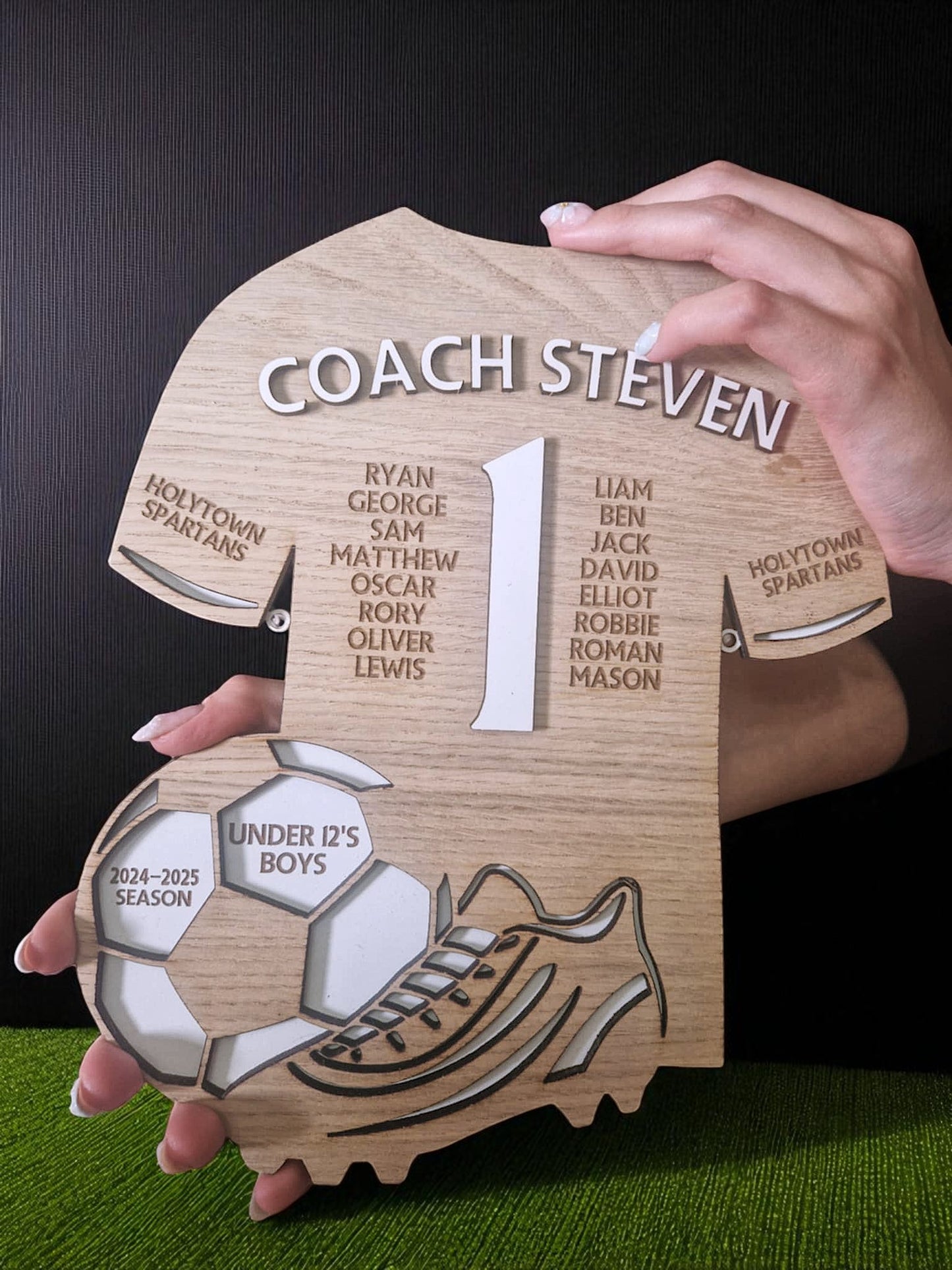 Personalised Wooden Football Coach Plaque – Team Jersey Keepsake Gift