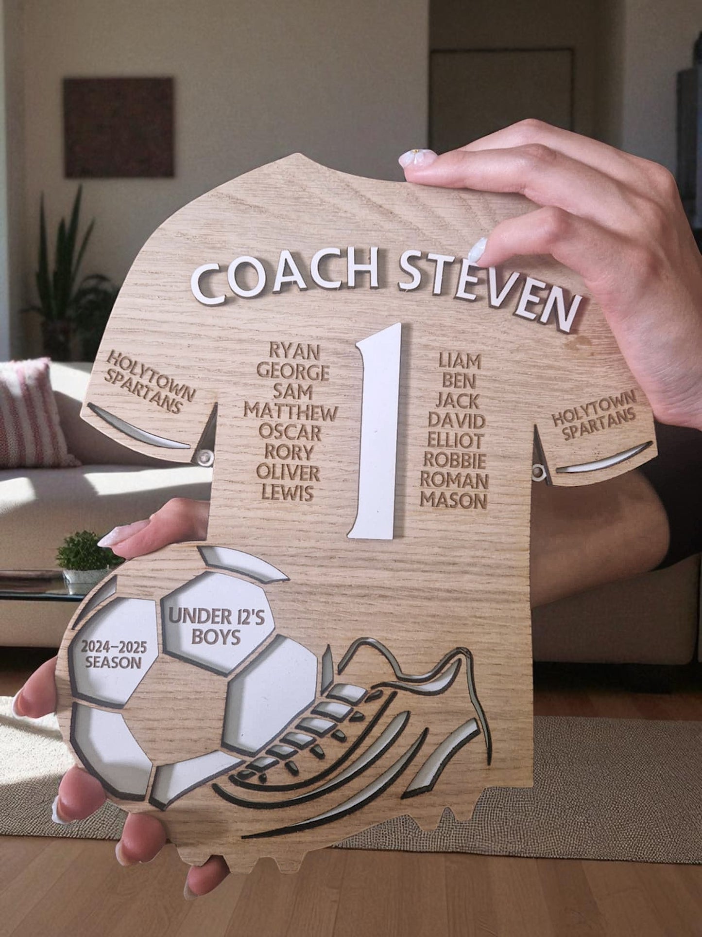 Personalised Wooden Football Coach Plaque – Team Jersey Keepsake Gift