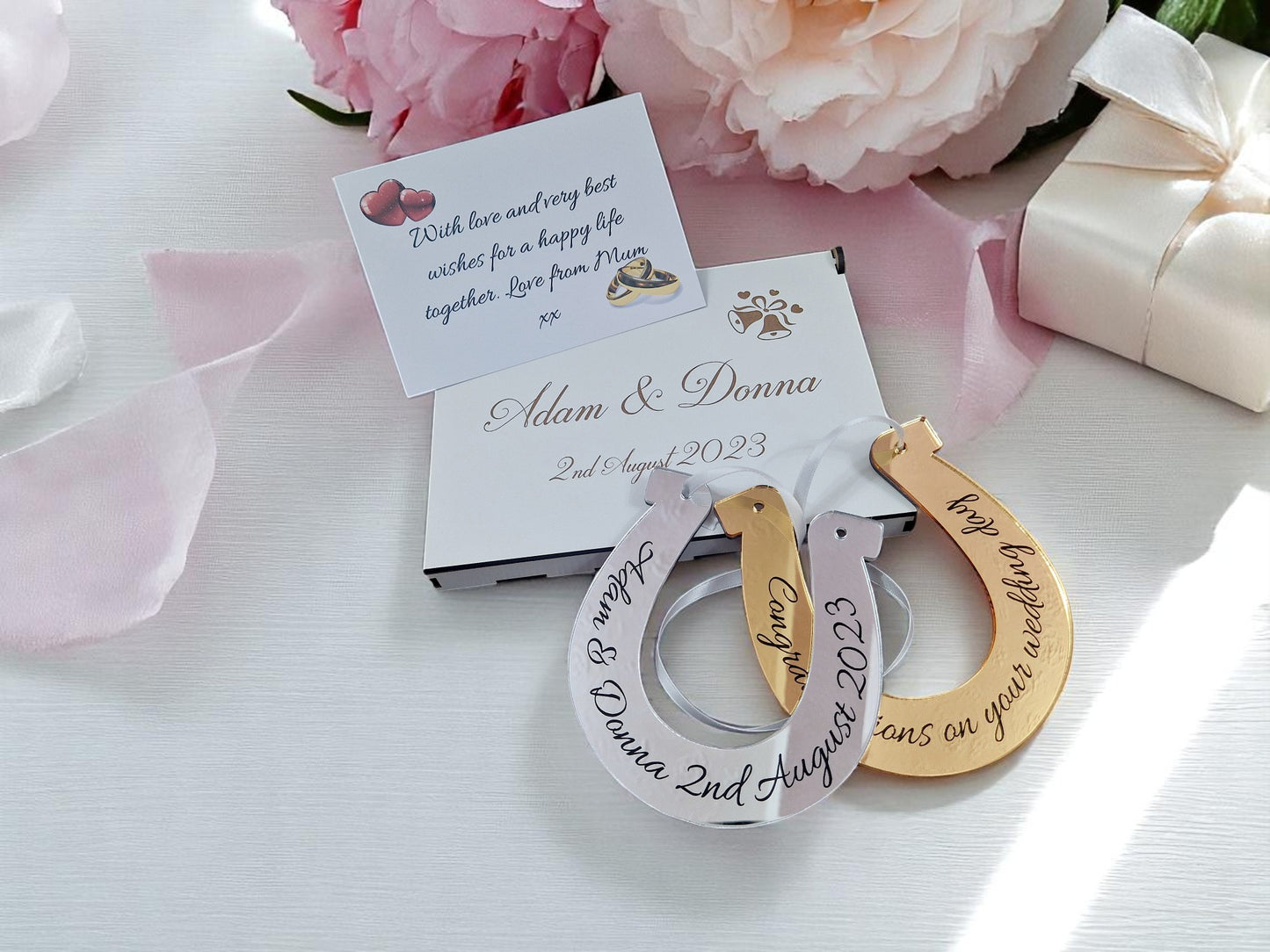 Personalised acrylic wedding double horse shoe