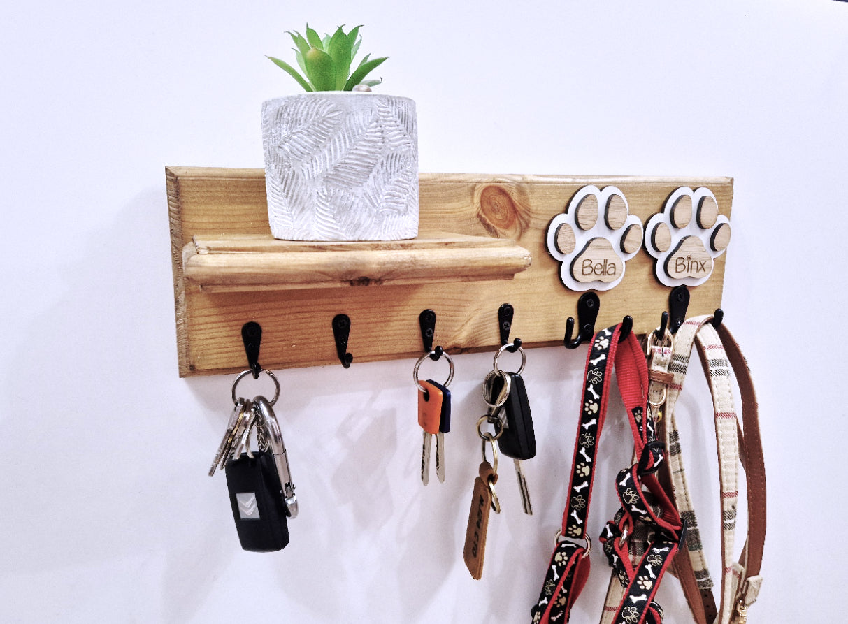 Personalised wooden dog leash + key holder.