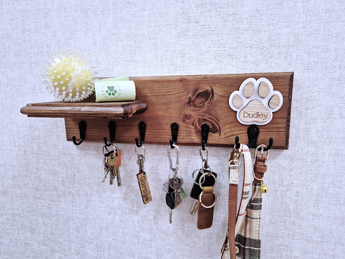 Personalised wooden dog leash + key holder.
