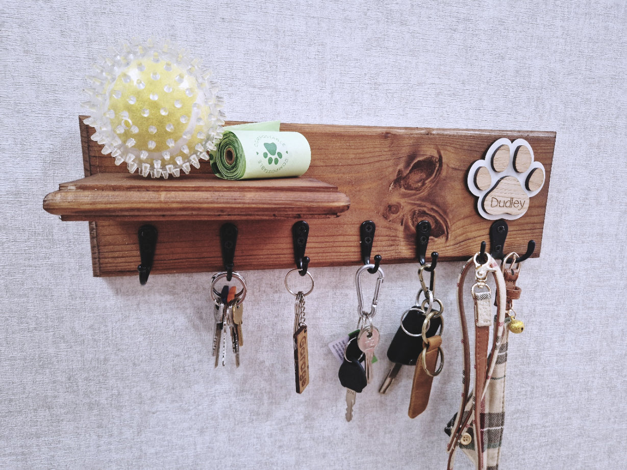Personalised wooden dog leash + key holder.