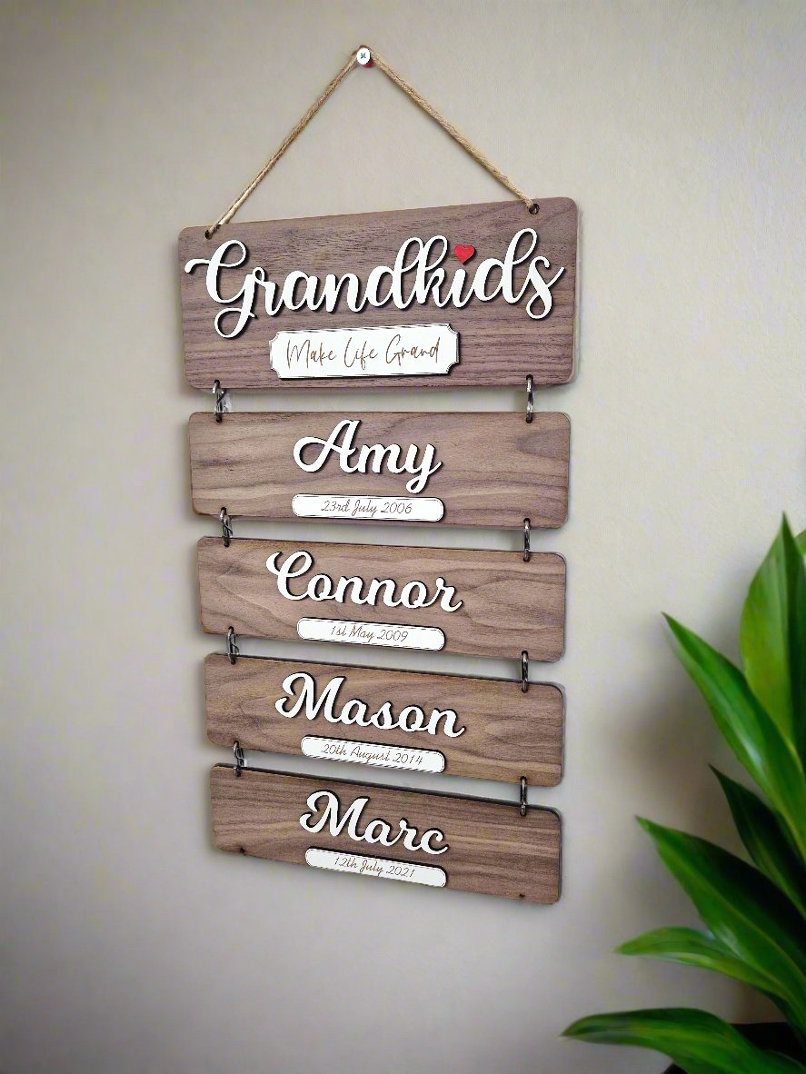 Grandchildren's wooden birthday reminder