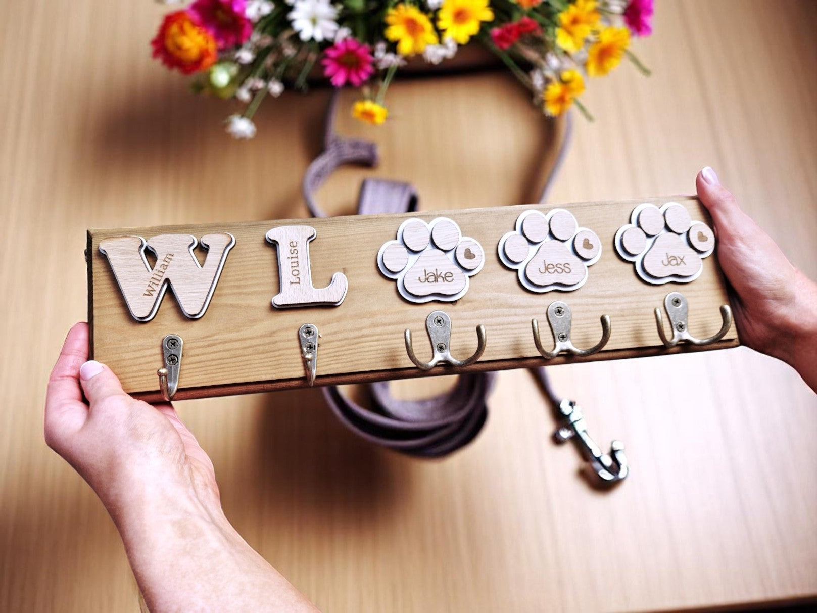Personalised key and leash hanger