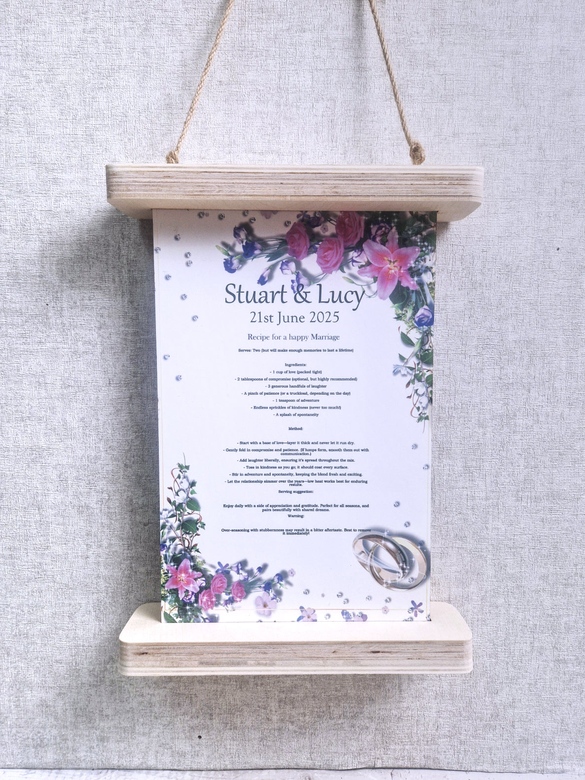 Recipe for a happy marriage wall plaque