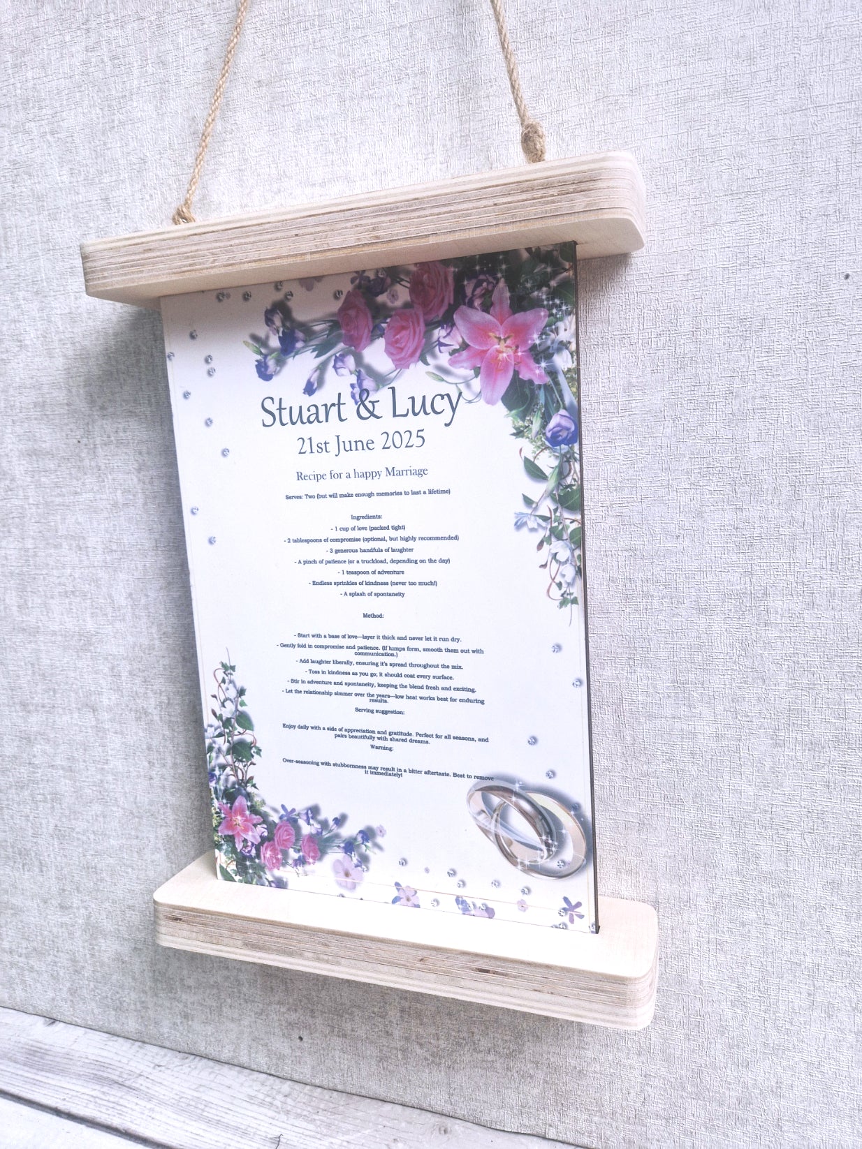 Recipe for a happy marriage wall plaque