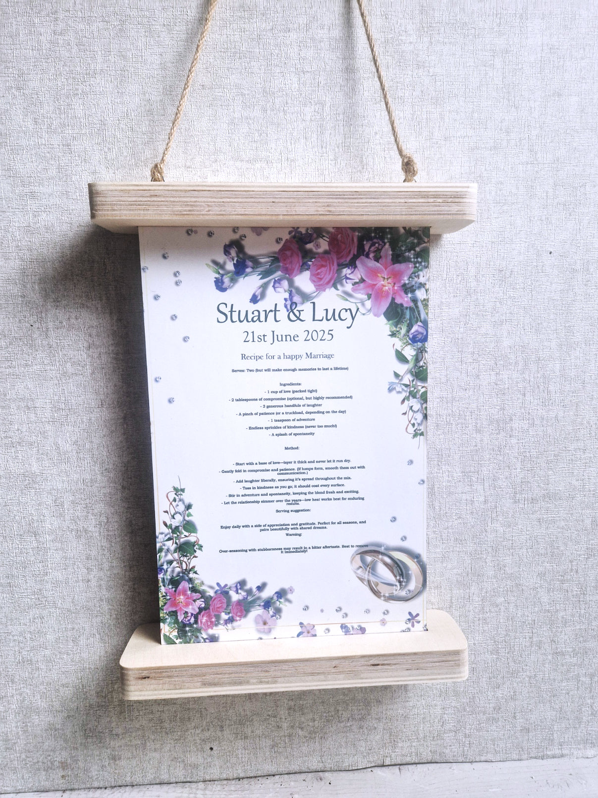 Recipe for a happy marriage wall plaque