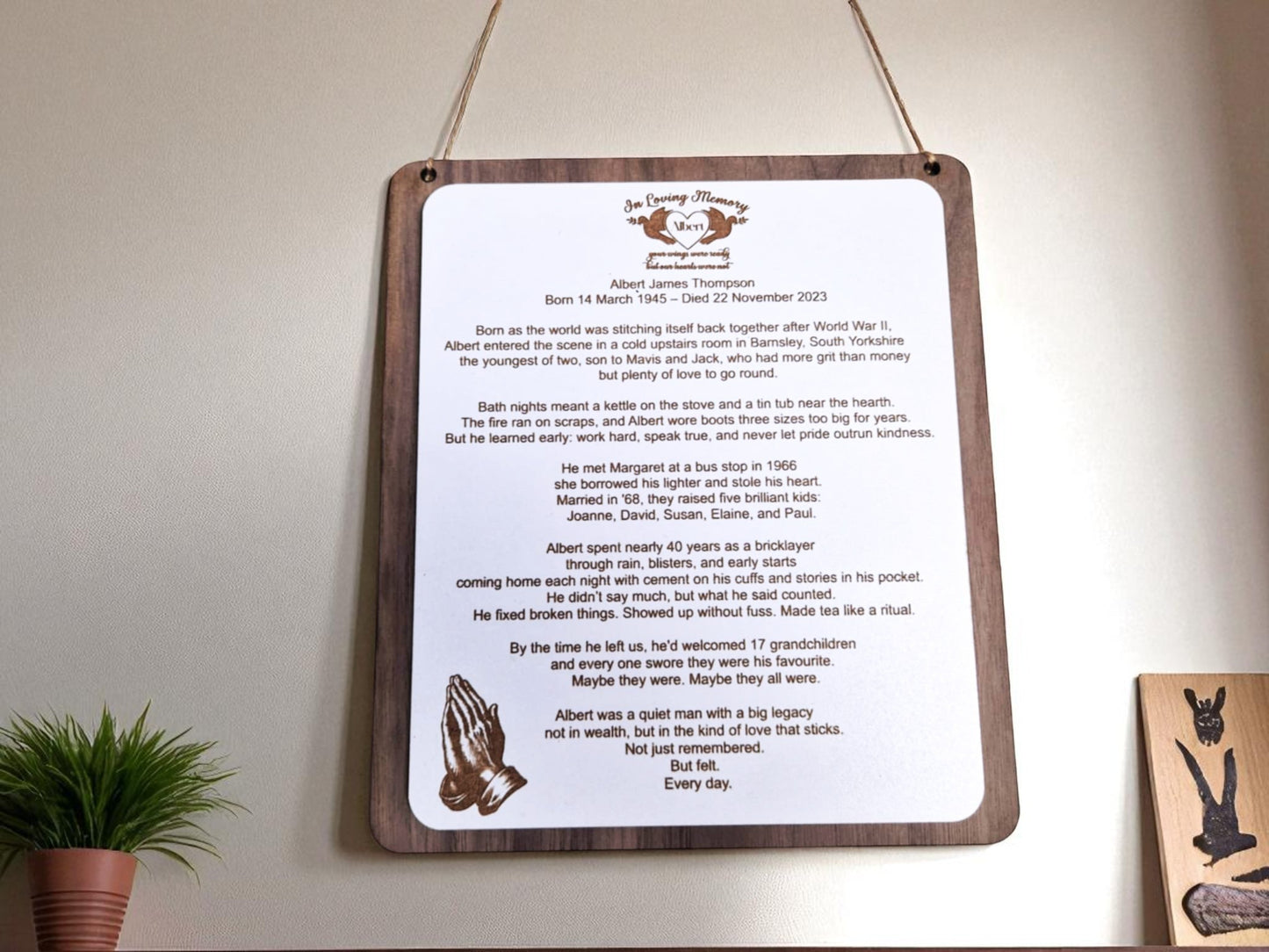 The Story of Them. Personalised Wooden Memorial Plaque