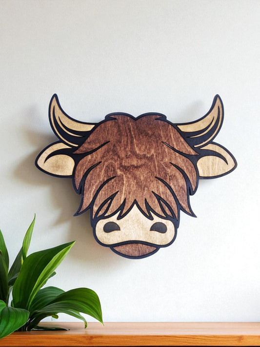 Wooden Highland cow wall art