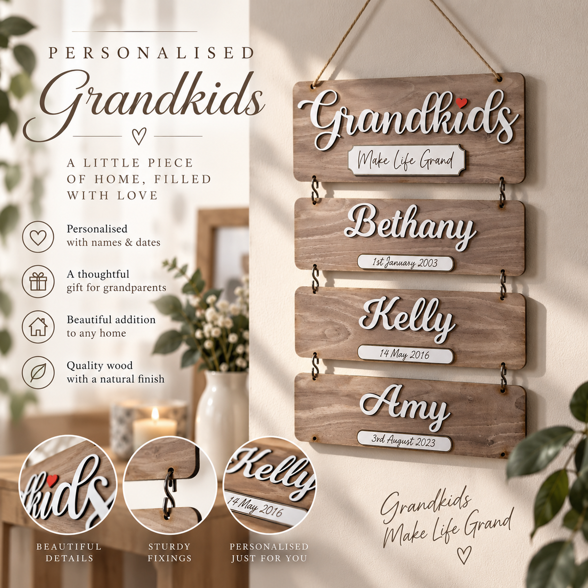 Grandchildren's Wooden Birthday Reminder Plaque