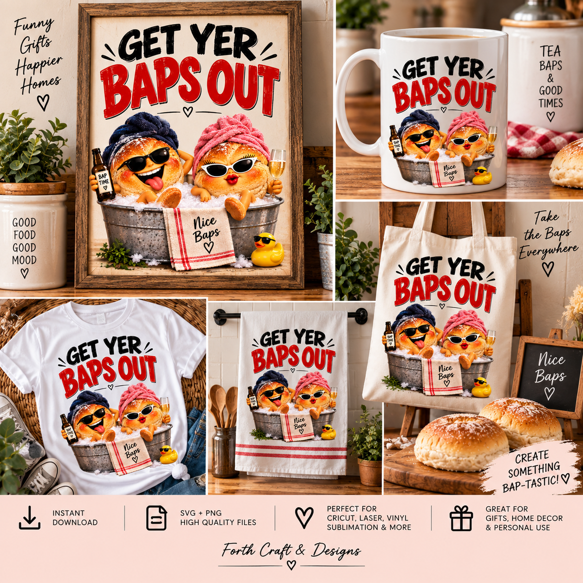 Get Yer Baps Out Framed Kitchen Wall Art – Funny Bread Roll Print