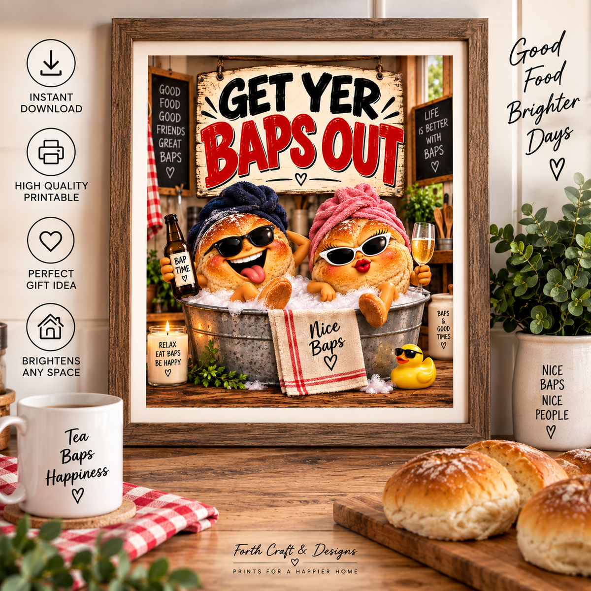 Get Yer Baps Out Framed Kitchen Wall Art – Funny Bread Roll Print