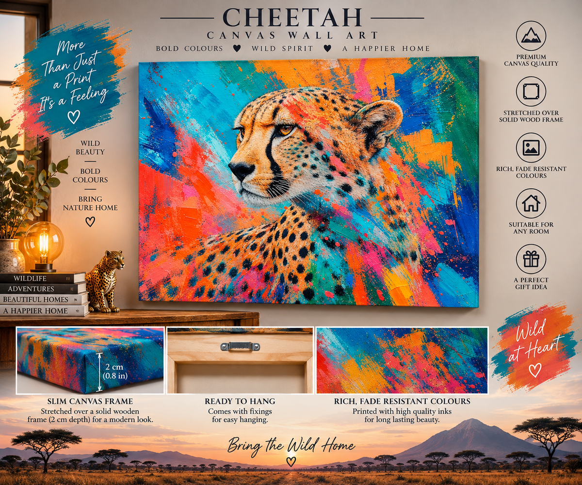 Colourful Cheetah Canvas Wall Art – Vibrant Abstract Wildlife Print