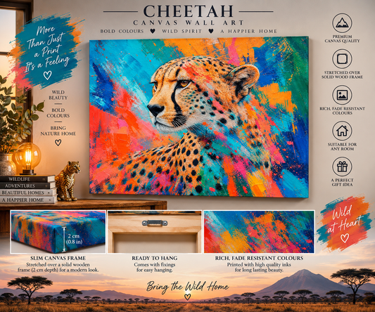 Colourful Cheetah Canvas Wall Art – Vibrant Abstract Wildlife Print