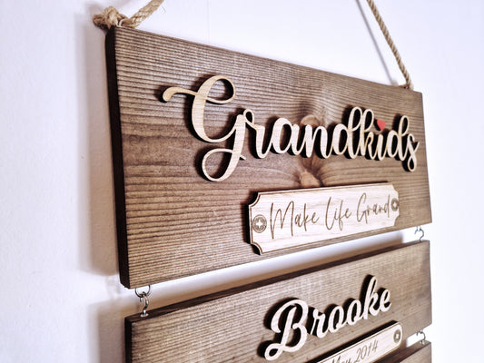 Grandchildren's solid wood birthday reminder