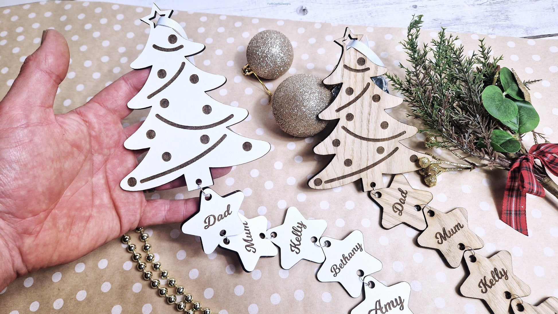 Personalised Christmas tree wall hanging.