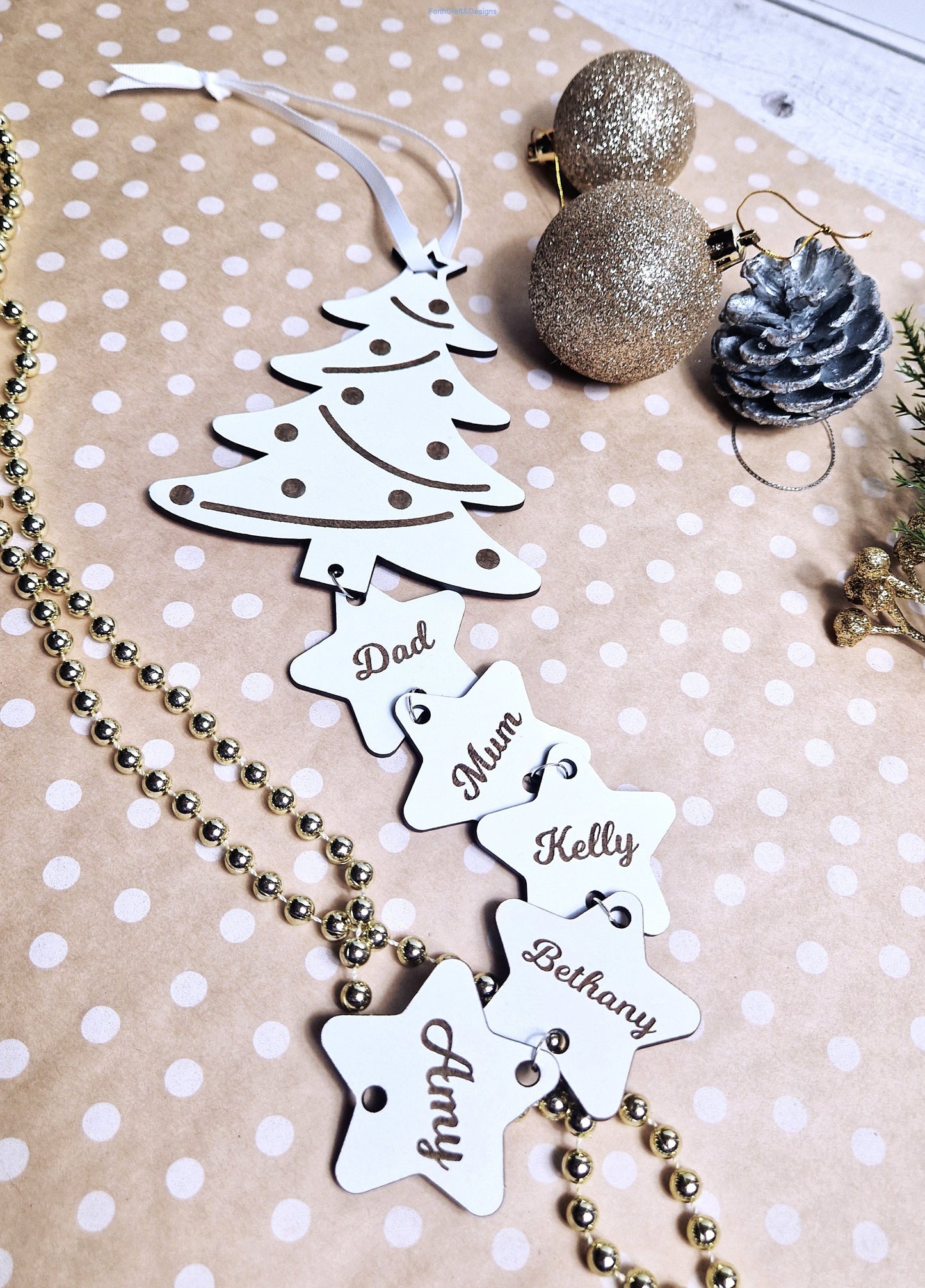 Personalised Christmas tree wall hanging.