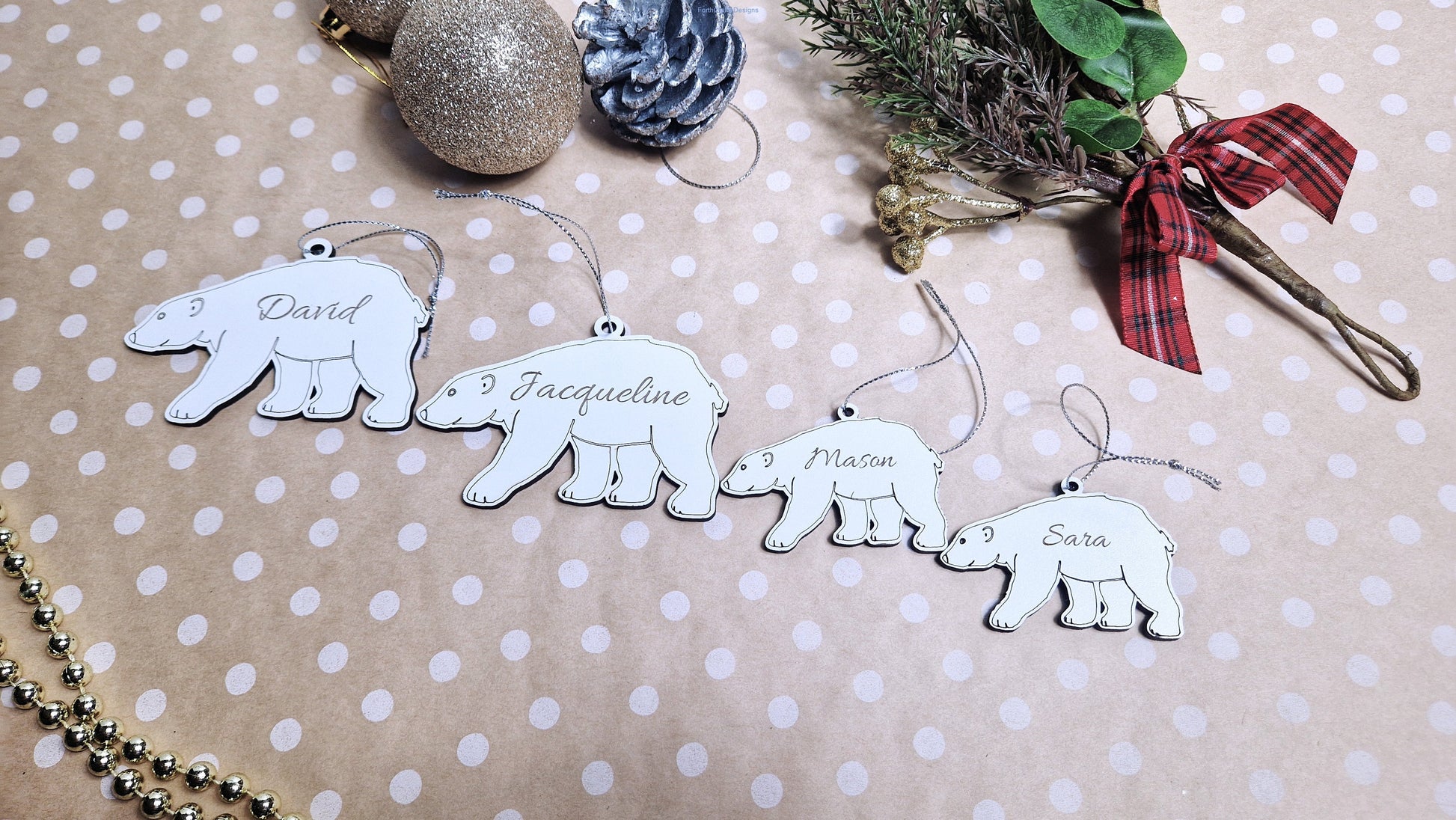 Personalised polar bear tree baubles