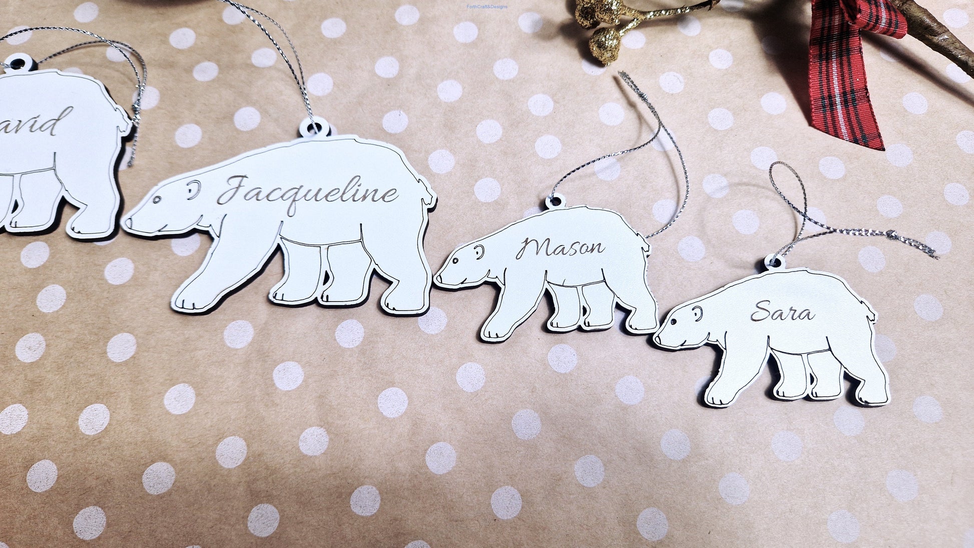 Personalised polar bear tree baubles